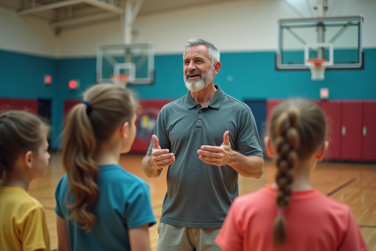 Entraîneur motivant un groupe d