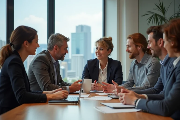 Groupe de professionnels en réunion dans un bureau moderne