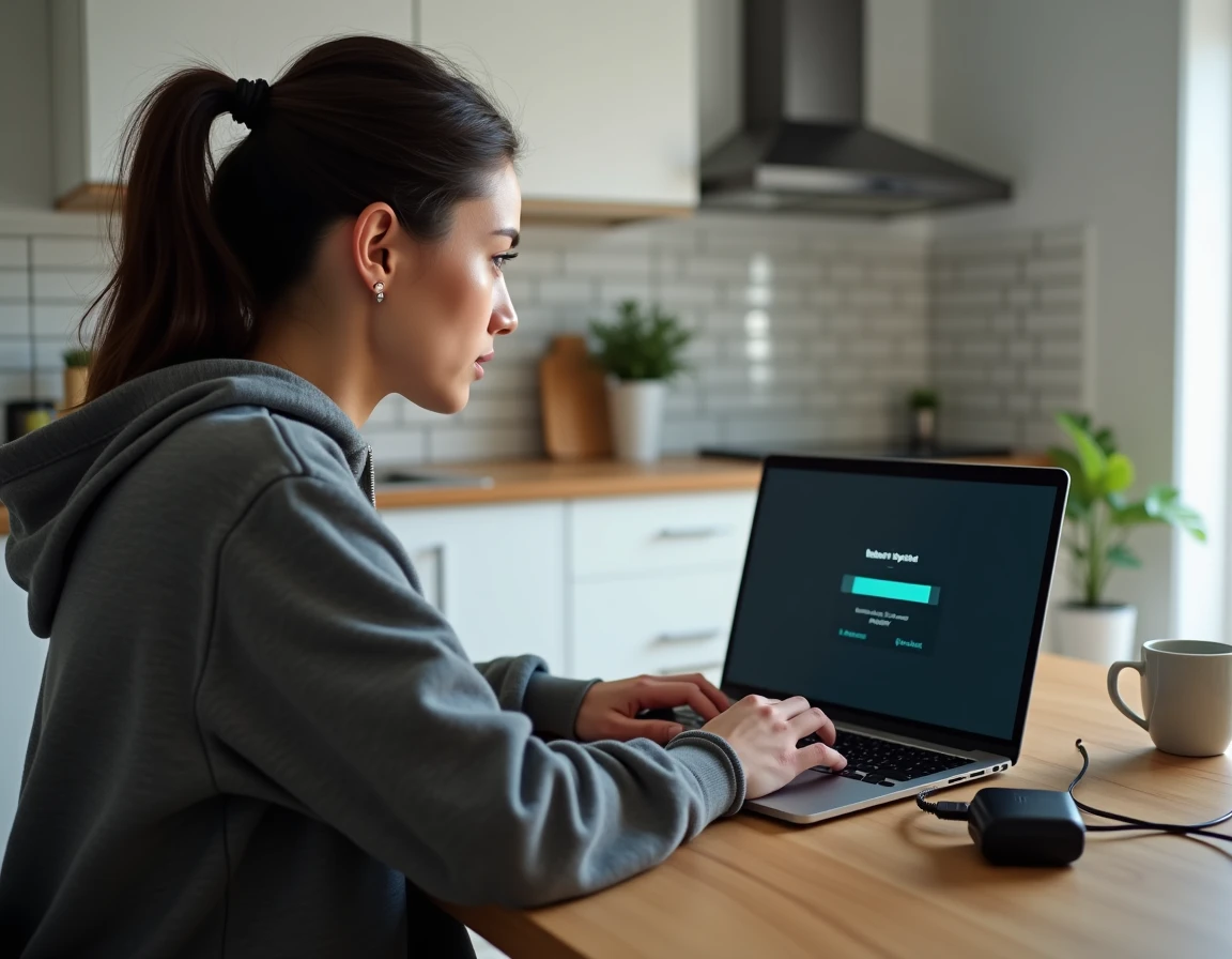 Mise à jour du firmware d'un intercom moto connecté à un ordinateur portable via câble USB